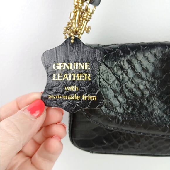 Giani Bernini VTG Petite Convertible Crock Leather Shoulder Bag In Black Y2K - Picture 6 of 7